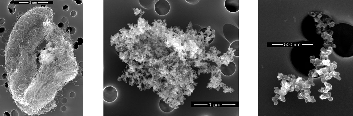 Sizes of collected particles